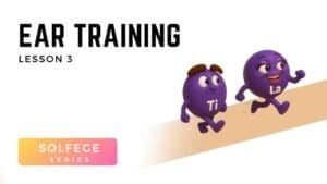 Cartoon solfège characters La and Ti running together in Voice 360 ear training lesson