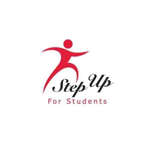 Step Up For Students logo featuring a red abstract figure in motion above the words “Step Up” in black script and “For Students” in red text.