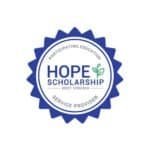 West Virginia Hope Scholarship logo in a blue circular seal with the words “Participating Education Service Provider” around the edge and “Hope Scholarship West Virginia” in the center with a green sprout icon.