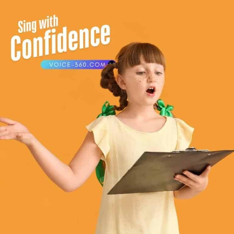 Young girl practicing audition piece with clipboard for Voice 360 audition portfolio training
