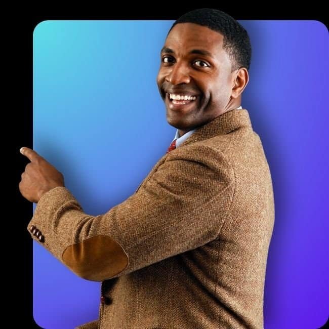 Voice 360 partnerships – smiling professional man pointing to program benefits
